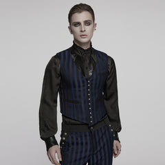 WY-718MJM Mens Gothic Striped Royal Blue Punk Vests Outfit