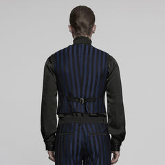 WY-718MJM Mens Gothic Striped Royal Blue Punk Vests Outfit