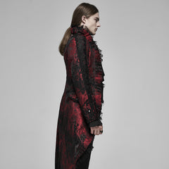 WY-1166XCM Victorian Gothic Coat Red Black Brocade Lace Trim