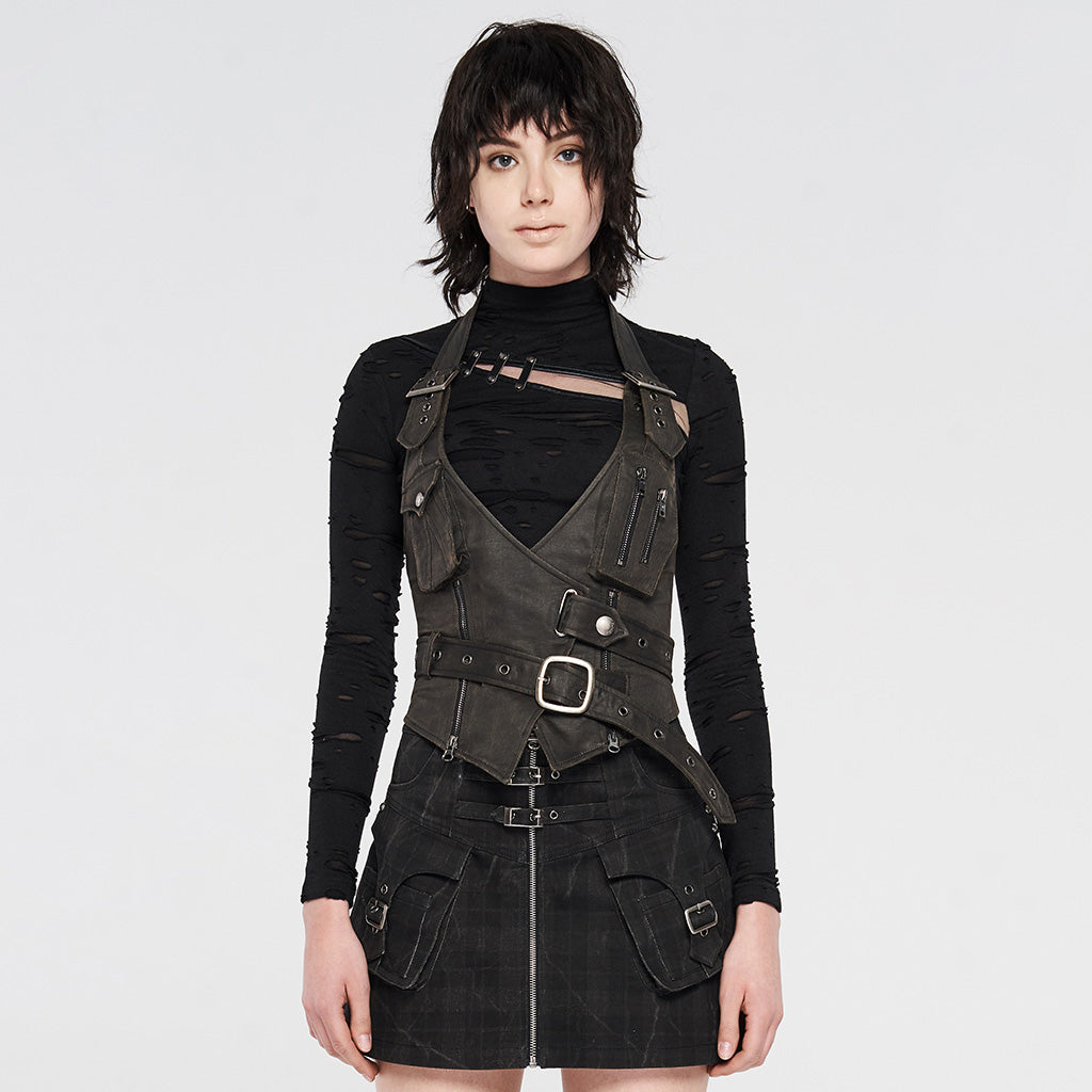 WY-1207MJF Metal heavy punk halter vest?-??Punk Rave Clothing