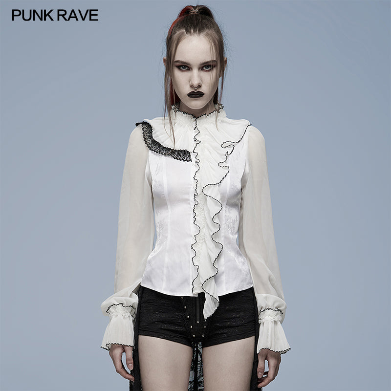 WY-1348CCF Gothic asymmetric jacquard shirt?-??Punk Rave Clothing