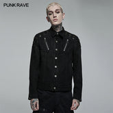 WY-1375XDM Punk Rave Punk Jacket black Denim Studded Biker Style with Zipper Details?-??Punk Rave Clothing