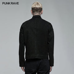 WY-1375XDM Punk Rave Punk Jacket black Denim Studded Biker Style with Zipper Details?-??Punk Rave Clothing