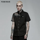 WY-1376CDM Punk asymmetric stitching shirt?-??Punk Rave Clothing