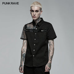 WY-1376CDM Punk asymmetric stitching shirt?-??Punk Rave Clothing