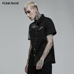 WY-1376CDM Punk asymmetric stitching shirt?-??Punk Rave Clothing
