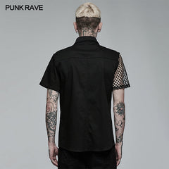 WY-1376CDM Punk asymmetric stitching shirt?-??Punk Rave Clothing