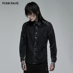 WY-1379XCM Punk skeleton embroidered shirt?-??Punk Rave Clothing