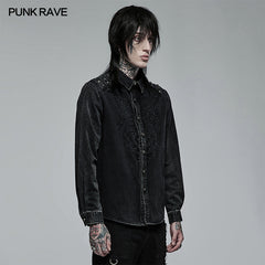 WY-1379XCM Punk skeleton embroidered shirt?-??Punk Rave Clothing