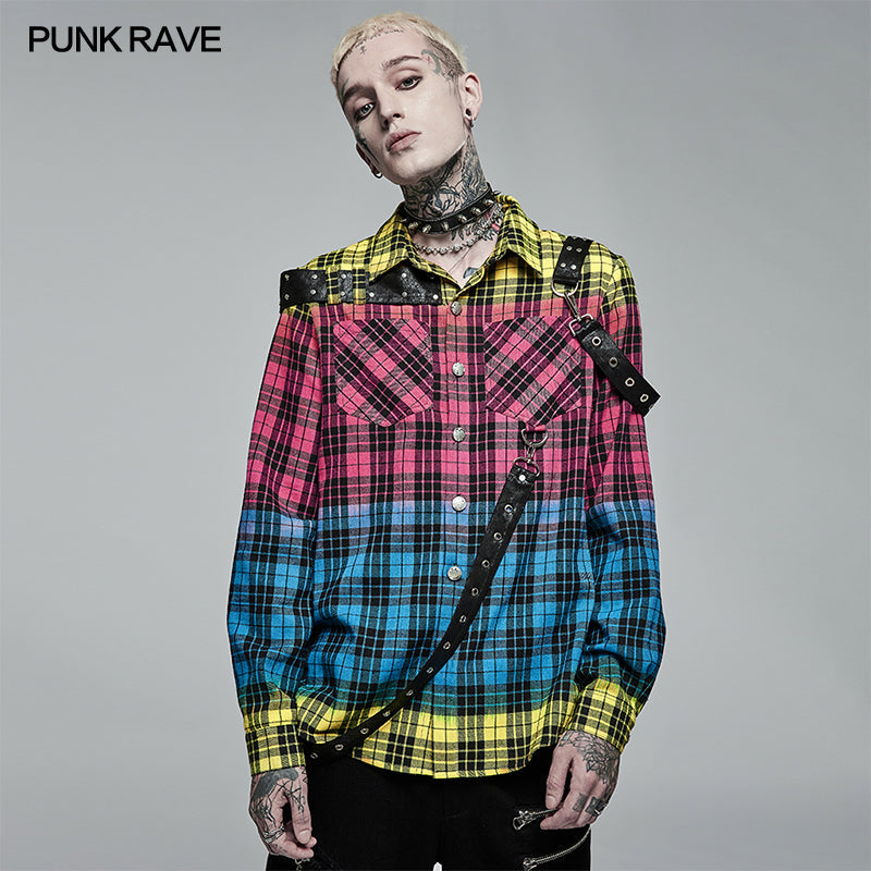 WY-1383CCM Punk Color Plaid Shirt?-??Punk Rave Clothing