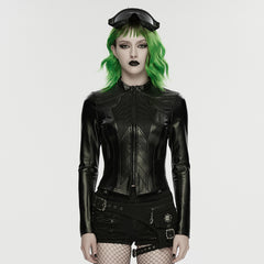 WY-1891PDF Edgy Black Faux Leather Punk Jackets Cyber Goth Style