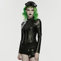 WY-1891PDF Edgy Black Faux Leather Punk Jackets Cyber Goth Style