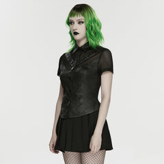 WY-1894CDF Edgy Mesh Gothic Punk Shirts with Button Detail