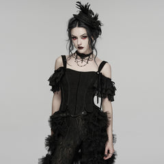 WY-1898SYF Gothic Corset Off-Shoulder Black Lace Feathered Detail Elegance