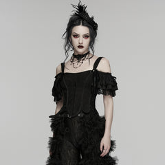 WY-1898SYF Gothic Corset Off-Shoulder Black Lace Feathered Detail Elegance