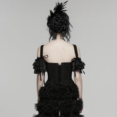 WY-1898SYF Gothic Corset Off-Shoulder Black Lace Feathered Detail Elegance
