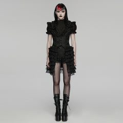 WY-1907MJF Gothic Vest Layered Lace Ruffled High-Neck Victorian Style Dress