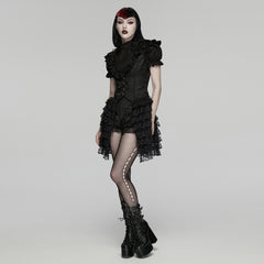 WY-1907MJF Gothic Vest Layered Lace Ruffled High-Neck Victorian Style Dress