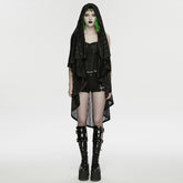 WY-1912XCF Gothic Mesh Hooded Punk Coat with Asymmetrical Hem Detailing