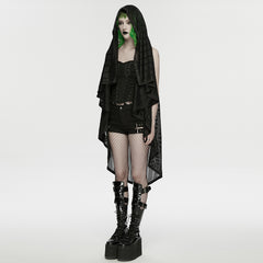 WY-1912XCF Gothic Mesh Hooded Punk Coat with Asymmetrical Hem Detailing