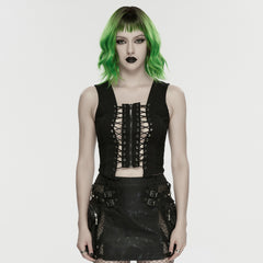 WY-1920MJF Edgy Lace-Up Black Punk Vests Gothic Style