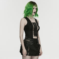 WY-1920MJF Edgy Lace-Up Black Punk Vests Gothic Style
