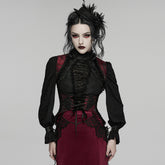 WY-1923MJF Gothic Vest Black Lace Brocade Steampunk Victorian Corset Top