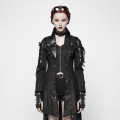 Popular Punk Rave Jacket Y-349 Studded Special Hot Fit Leather Long Gothic Coat For Women?-??Punk Rave Clothing