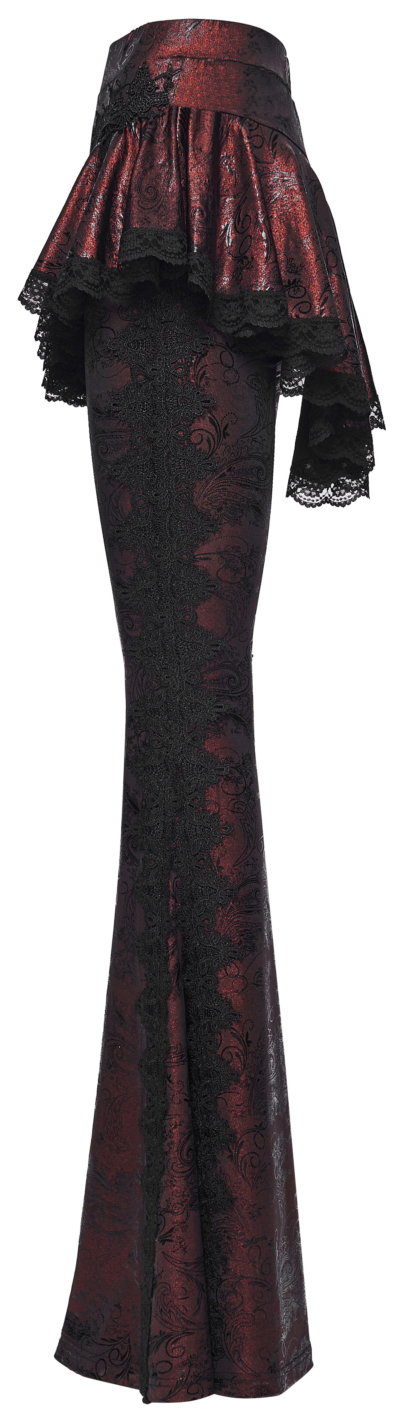 WK-731XCF Gothic Pants Flare Lace Overlay Metallic Burgundy Design