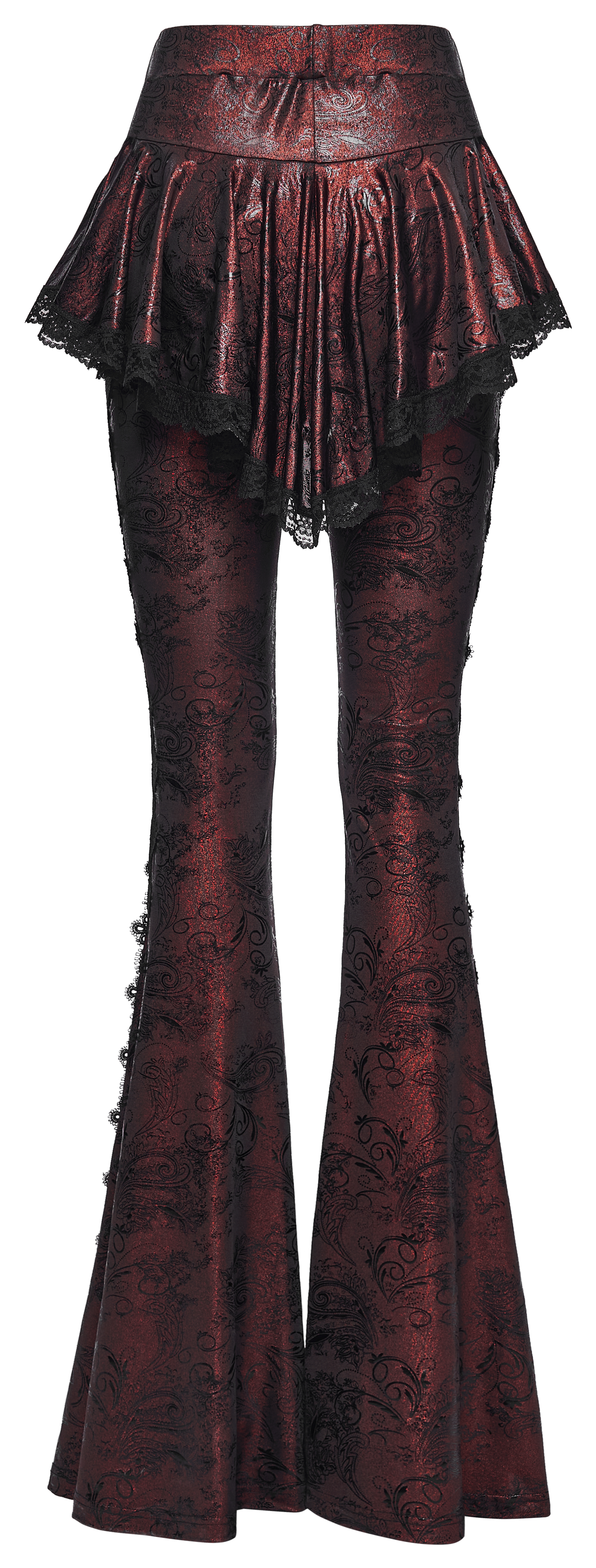 WK-731XCF Gothic Pants Flare Lace Overlay Metallic Burgundy Design