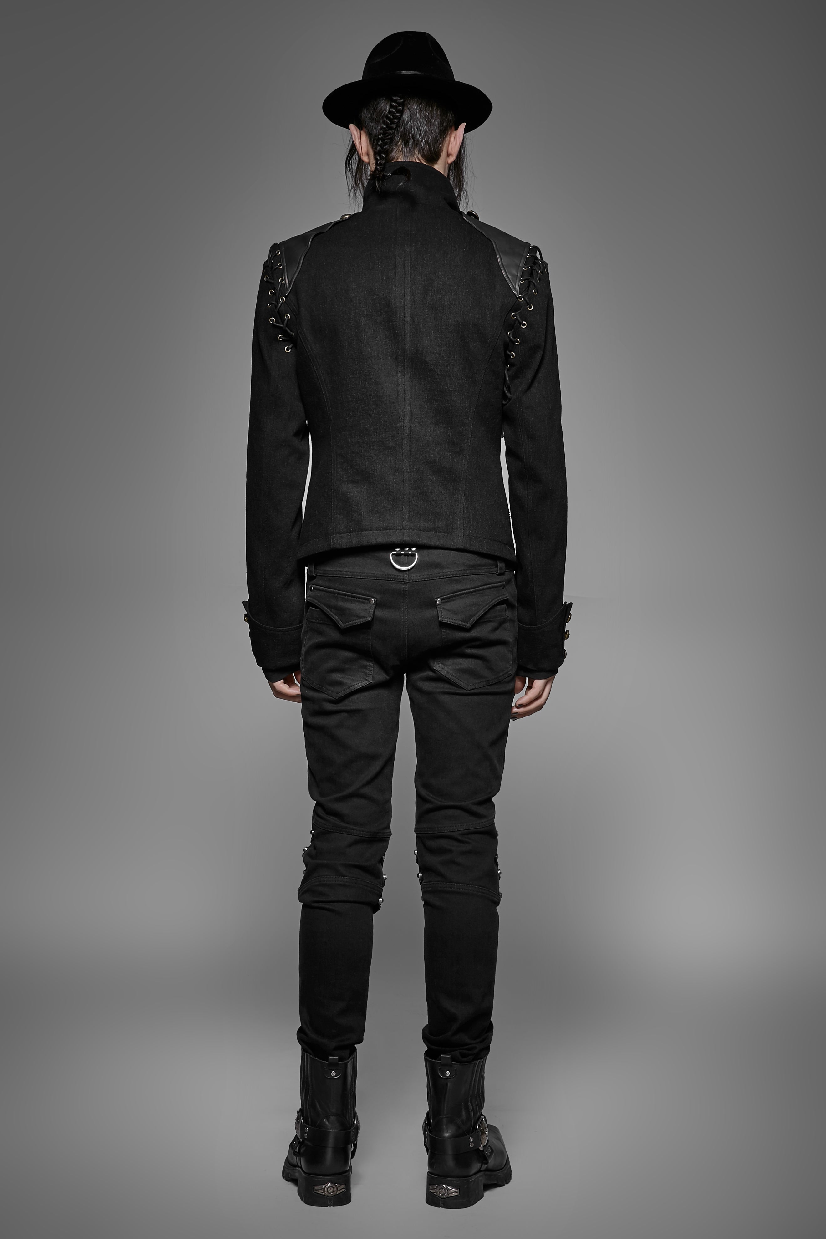 Y-721 black Rugged Denim Punk Jacket For Men With Removable Sleeves