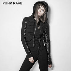 PY-194 Dark Rope Decorated Skinny Punk Coat With A Hood -  Punk Rave Clothing