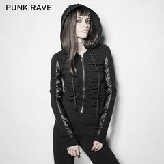 PY-194 Dark Rope Decorated Skinny Punk Coat With A Hood -  Punk Rave Clothing