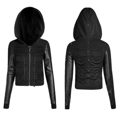 PY-194 Dark Rope Decorated Skinny Punk Coat With A Hood -  Punk Rave Clothing