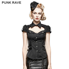 Y-720 Cool black Short Sleeves Fitted Women Tunic Punk Shirts -  Punk Rave Clothing