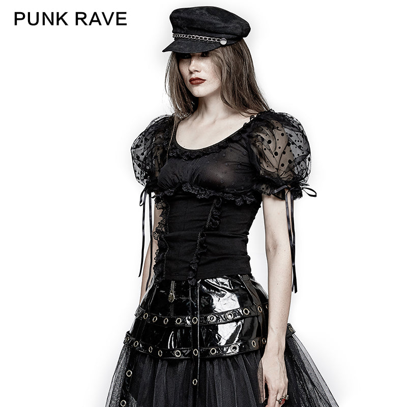 LT-008 Lolita Style Puff Sleeve Shoulder Pads Mesh Gothic T-shirts