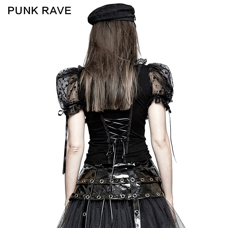 LT-008 Lolita Style Puff Sleeve Shoulder Pads Mesh Gothic T-shirts