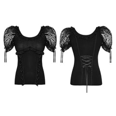 LT-008 Lolita Style Puff Sleeve Shoulder Pads Mesh Gothic T-shirts