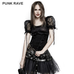 LT-008 Lolita Style Puff Sleeve Shoulder Pads Mesh Gothic T-shirts