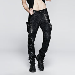 K-213 With Pocket Camouflage Splicing New Leather Jean Punk Pants