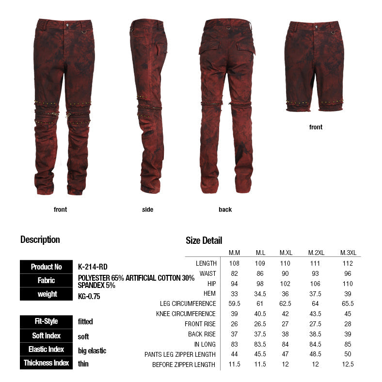 K-214 For Men Detachable Rivet Red Two Wear Night Club Punk Pants