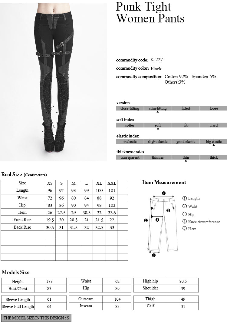 K-227 Latest Fashion Sexy Slim Lace Up Skinny Gothic Pants For Women