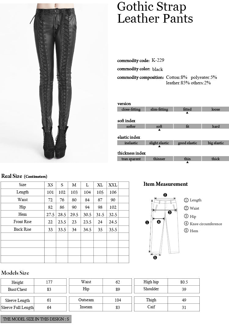 K-229 Latest Fashion Strap Leather Punk Pants For Women