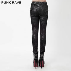 K-232 Winter Sexy Elastic Waist Skinny Punk Pants With Leather Straps