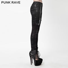 K-232 Winter Sexy Elastic Waist Skinny Punk Pants With Leather Straps