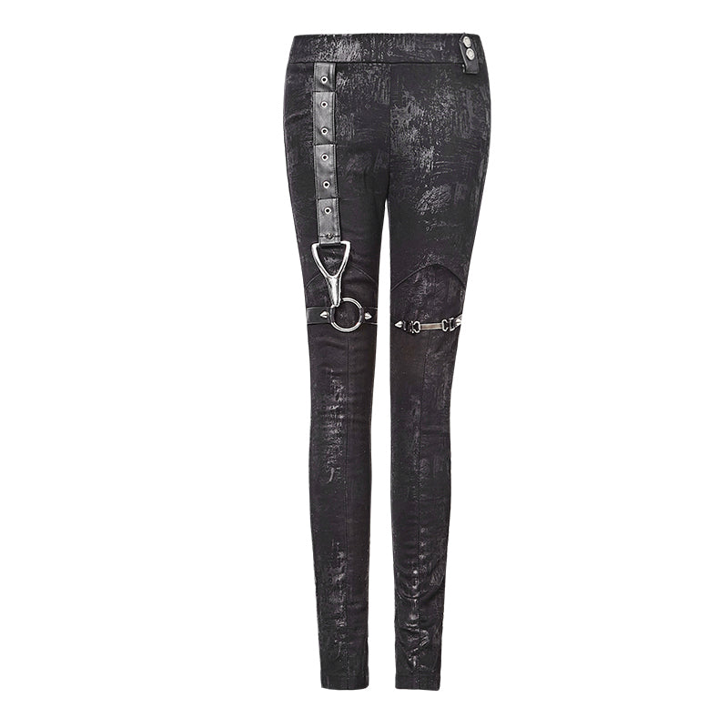 K-232 Winter Sexy Elastic Waist Skinny Punk Pants With Leather Straps