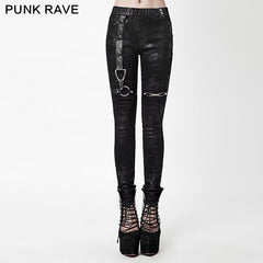 K-232 Winter Sexy Elastic Waist Skinny Punk Pants With Leather Straps