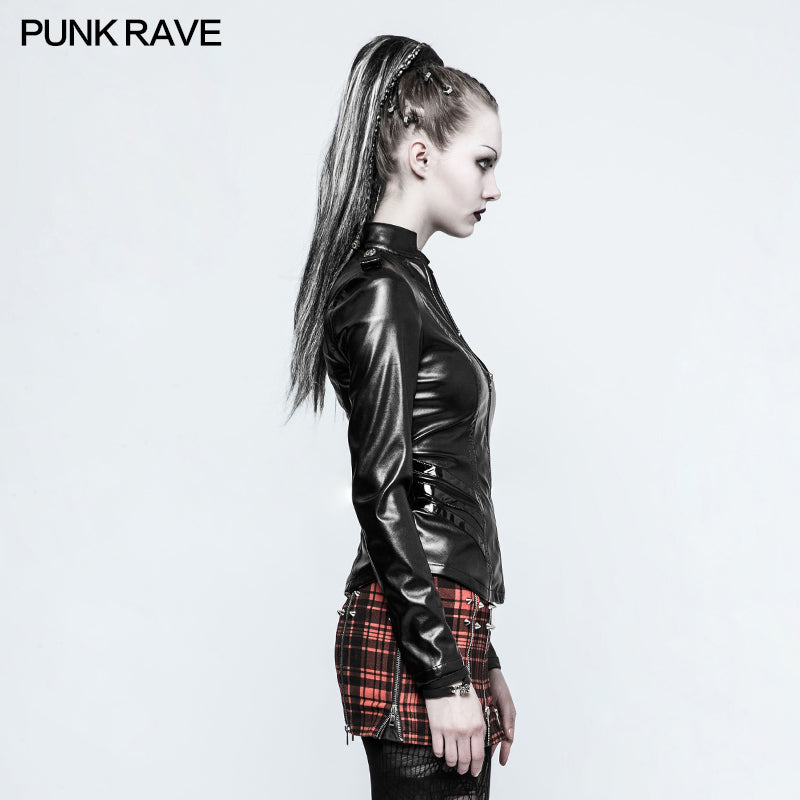 Y-785 Sexy Military Uniform Bright Leather Punk Shirts For Women?-??Punk Rave Clothing