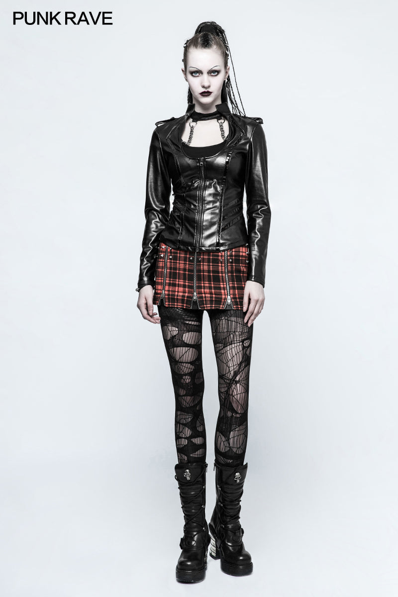 Y-785 Sexy Military Uniform Bright Leather Punk Shirts For Women?-??Punk Rave Clothing