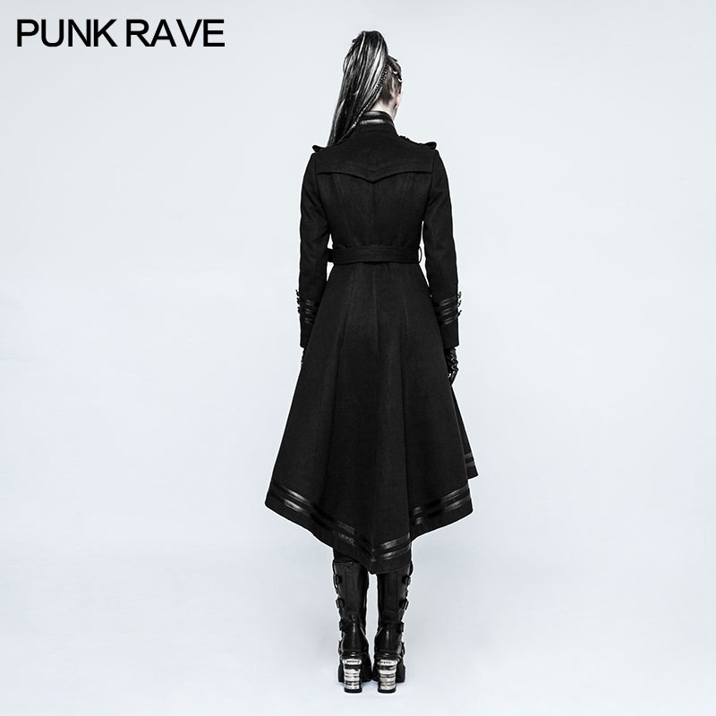 Y-766 Asymmetry Worsted Long Punk Coat Women black Military Uniform